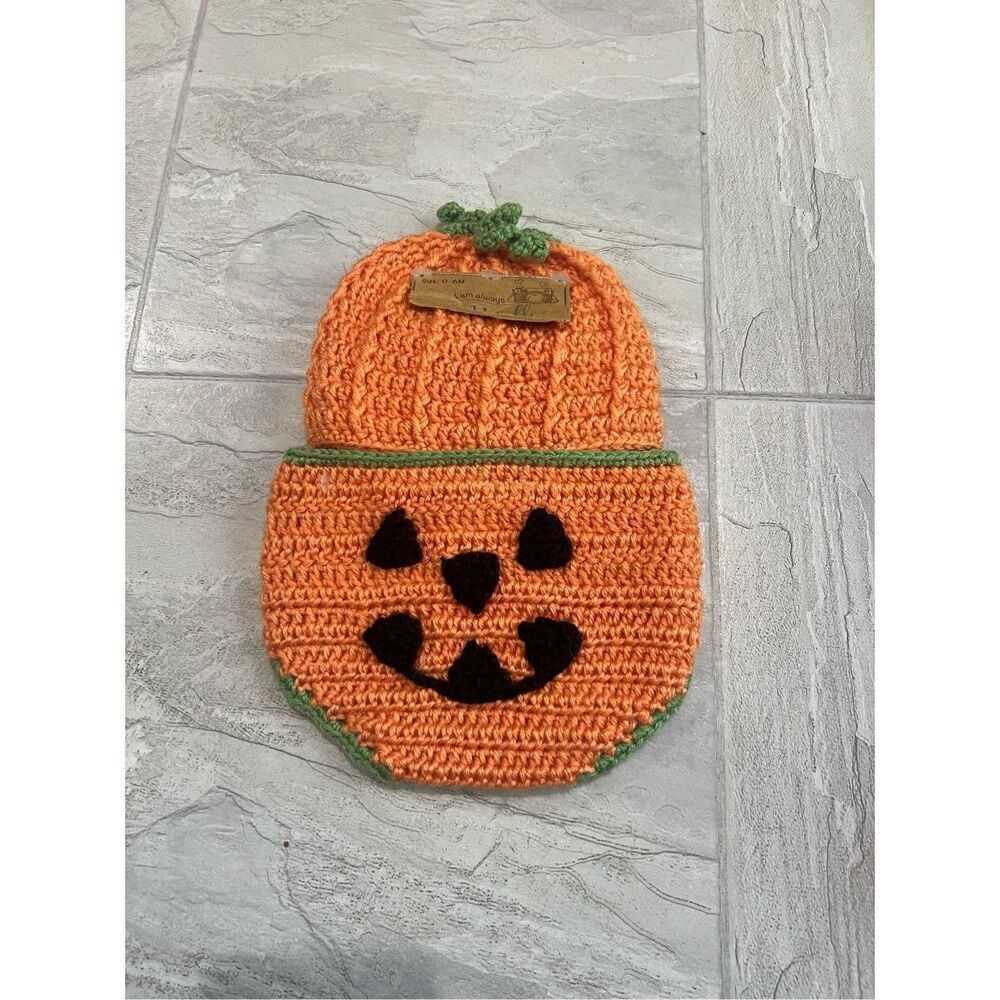 So Dorable Halloween Pumpkin Crocheted 2pc Costume Photo Opt